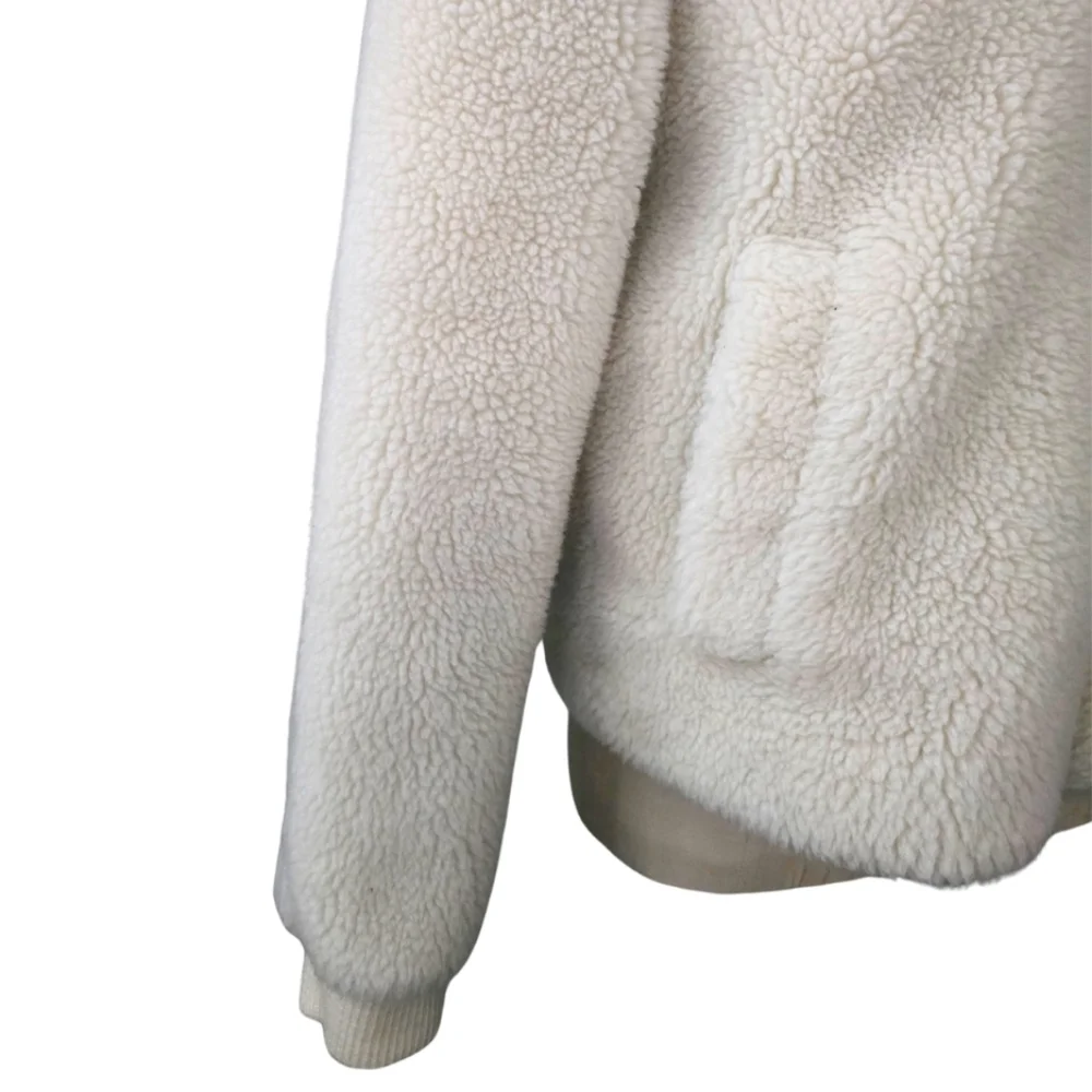 J. CREW Sherpa Bomber Jacket Teddy Plush Fleece Faux Fur Cream Small